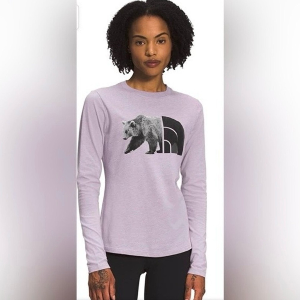 The North Face lilac light purple tri-blend bear long sleeve Tee Shirt size M